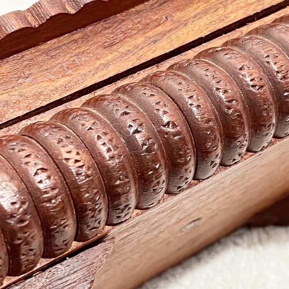 Wood Hand Craved Leaf Print Storage Box Junk Journal Supply Boho Organizer - Picture 10 of 13